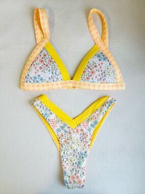 ONEONE Swim Bikini Set Yellow Orange Gingham Floral Print Kameron / Jesse